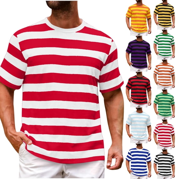 Dvprdro Mens Oversized Workout Tops Short Sleeve Crew Neck Striped Tees Sports Tees Gym Wear
