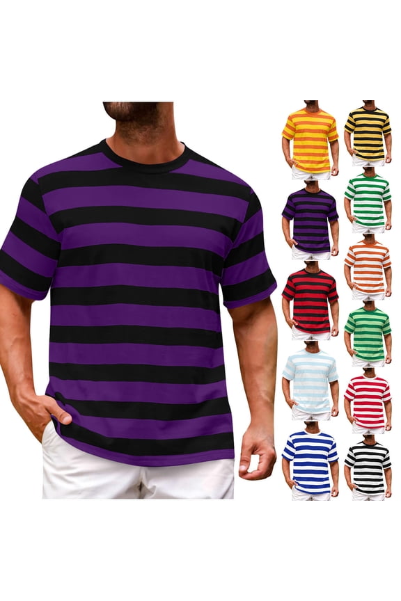 Mens Oversized Workout Tops Short Sleeve Crew Neck Striped Tees Sports Tees Gym Wear