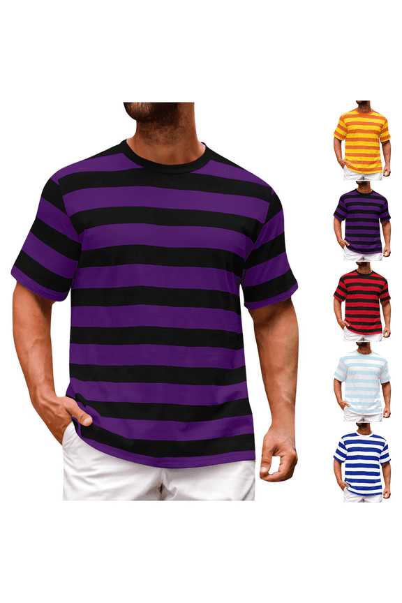 Mens Oversized Workout Tops Short Sleeve Crew Neck Striped Tees Sports Tees Gym Wear