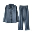thumbnail image 1 of Dvprdro Mens Silk Satin Pajama Sets Plus Size Long Sleeve Button Down PJ Set with Pocket Sleepwear Loungewear Blue XXL, 1 of 4