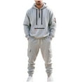 thumbnail image 1 of Dvprdro Mens Solid 2-Piece Sweatsuit Set with Zipper Pockets Fall Winter Fashion Quarter Zip Hooded Sweatshirt & Cargo Pants Tracksuit Casual Jogging Outfit, 1 of 5