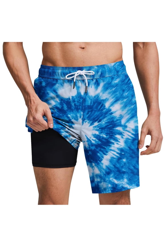 Mens Swim Trunks Elastic Drawstring Waist Beach Shorts with Lined Inner Liner Side Pockets Summer Surf Swimming Trunks