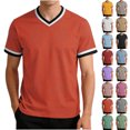 thumbnail image 1 of Dvprdro Mens V Neck Striped T Shirts Short Sleeve Loose Fit Cotton Tees Summer, 1 of 6