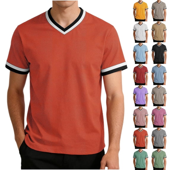 Dvprdro Mens V Neck Striped T Shirts Short Sleeve Loose Fit Cotton Tees Summer
