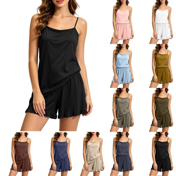 Dvprdro Modal Pajama Set for Women Built in Shelf Bra Camisole Top with Loose Fit Shorts 2 Piece Sleepwear
