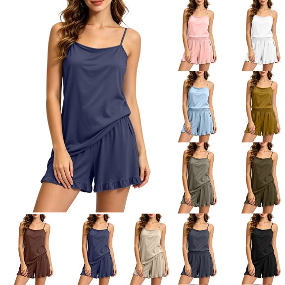 Dvprdro Modal Pajama Set for Women Built in Shelf Bra Camisole Top with Loose Fit Shorts 2 Piece Sleepwear