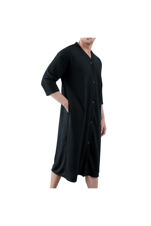 Nightgowns for Men Cozy Button Down Sleepwear Bathrobe Loose Fitting Solid Pajama Robe
