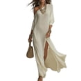 thumbnail image 1 of Dvprdro One Shoulder Long Sleeve High Slit Loose Maxi Dress for Women A Line Flowy Summer Beach Casual Solid, 1 of 1