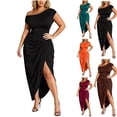 thumbnail image 1 of Dvprdro One Shoulder Short Sleeve Ruched Side Fitted Midi Dress for Women Plus Size Summer Party Casual Solid, 1 of 6