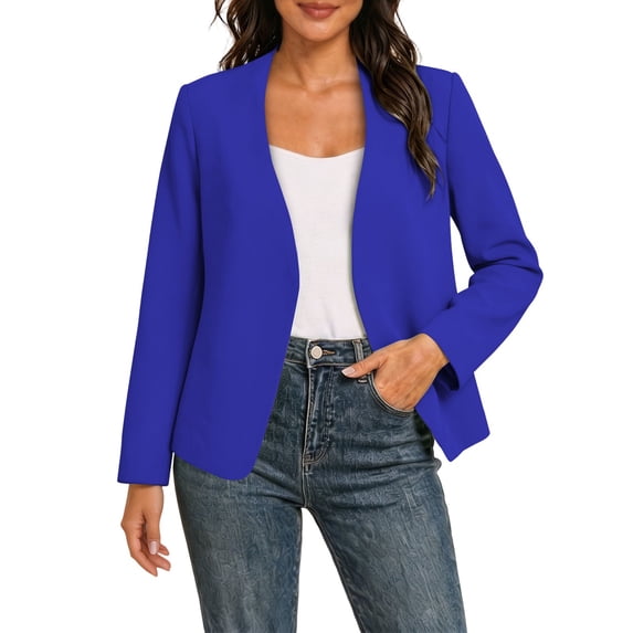 Dvprdro Open Front Blazer for Women Cropped Length Long Sleeve Notch Lapel Light weight Work Suit Jacket Solid
