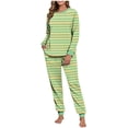 thumbnail image 1 of Dvprdro Pajamas for Women Set Winter Fleece Pajama Set 2-Piece Striped Raglan Sleeve Cuffed Top with Drawstring Pants, Comfy Loungewear Sleepwear, 1 of 5