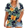 thumbnail image 1 of Dvprdro Plus Size V Neck Floral Short Sleeve T Shirts for Women Oversized Loose Fit Breathable Solid Summer Casual, 1 of 6