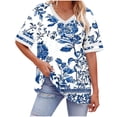 thumbnail image 1 of Dvprdro Plus Size V Neck Short Sleeve T Shirts Loose Fit Floral Casual Summer Tops, 1 of 6