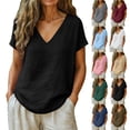 thumbnail image 1 of Dvprdro Short Sleeve Tops for Womens Solid V Neck Breathable T-shirts Dressy Casual 2026 Summer Fashion Blouses, 1 of 5