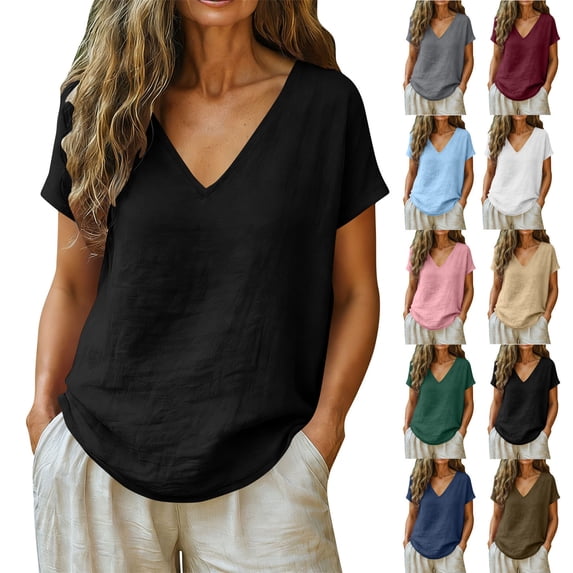 Dvprdro Short Sleeve Tops for Womens Solid V Neck Breathable T-shirts Dressy Casual 2026 Summer Fashion Blouses