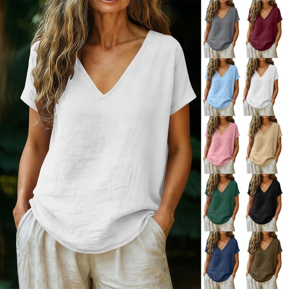 Dvprdro Short Sleeve Tops for Womens Solid V Neck Breathable T-shirts Dressy Casual 2026 Summer Fashion Blouses