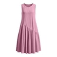 thumbnail image 1 of Dvprdro Solid Cotton Linen Crewneck Sleeveless Midi Dress for Women Ruched Bodice Flared Hem Loose Fit Summer Beach, 1 of 6