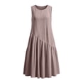 thumbnail image 1 of Dvprdro Solid Cotton Linen Crewneck Sleeveless Midi Dress for Women Ruched Bodice Flared Hem Loose Fit Summer Beach, 1 of 6