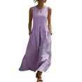 thumbnail image 1 of Dvprdro Solid Crew Neck Sleeveless Maxi Dress for Women Side Pockets Loose Fit Summer Vacation, 1 of 9