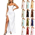 thumbnail image 1 of Dvprdro Spaghetti Strap Satin Side Slit Fitted Pencil Maxi Dress for Women Adjustable Straps Solid Summer Night Out, 1 of 6