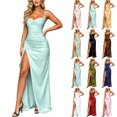 thumbnail image 1 of Dvprdro Spaghetti Strap Satin Side Slit Fitted Pencil Maxi Dress for Women Adjustable Straps Solid Summer Night Out, 1 of 6