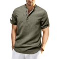 thumbnail image 1 of Dvprdro Summer Men's Tops Solid Casual Short Sleeve Shirts Button V Neck Athletic Tunic Blouse Tops Army Green S, 1 of 5