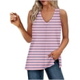 thumbnail image 1 of Dvprdro Summer Tank tops Fashion Stripe V Neck Sleeveless Side Split Casual Loose Tunic Blouses for Women, 1 of 5