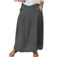 thumbnail image 1 of Dvprdro Summer Womens Fashion Long Maxi Skirts Casual Loose Solid Elastic Waist Pleated Plus Size Beach Skirt with Pockets Dark Gray Sizes L, 1 of 5