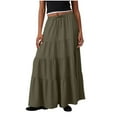 thumbnail image 1 of Dvprdro Summer maxi skirts for Women Casual Fashion Elastic Waist Drawstring Ruffle Tiered Boho Beach Long Skirt Army Green Sizes S, 1 of 5
