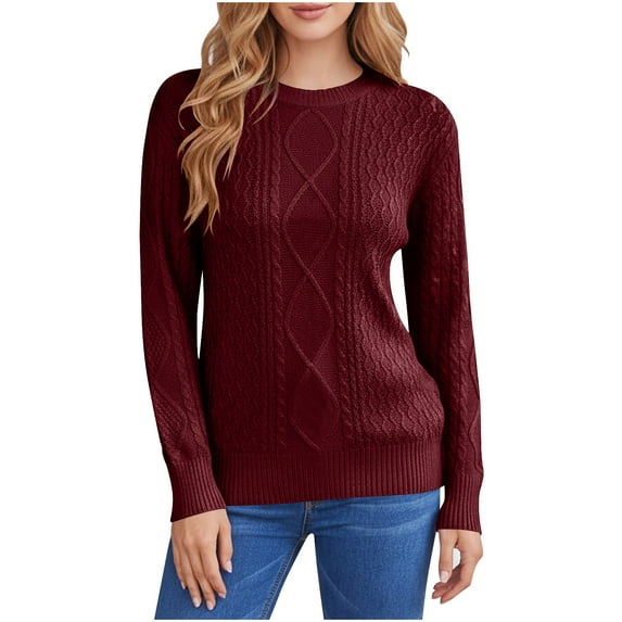 Dvprdro Sweaters for Women Fall Winter Crew Neck Long Sleeve Cable Knit Pullover Tops Casual Soft Sweater