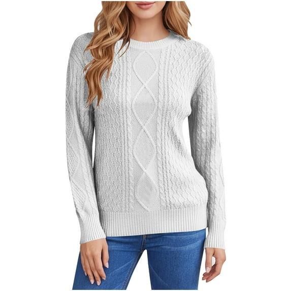 Dvprdro Sweaters for Women Fall Winter Crew Neck Long Sleeve Cable Knit Pullover Tops Casual Soft Sweater