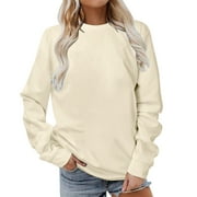 Dvprdro Sweatshirt for Women Fashion Solid Crew Neck Pullover Long Sleeve Casual Loose Tops on Clearance