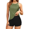 thumbnail image 1 of Dvprdro Tankini Swimsuits for Women Summer Solid Round Neck Halter Two Piece Swimsuits Ruched 2 Piece Bathing Suits Army Green, 1 of 5