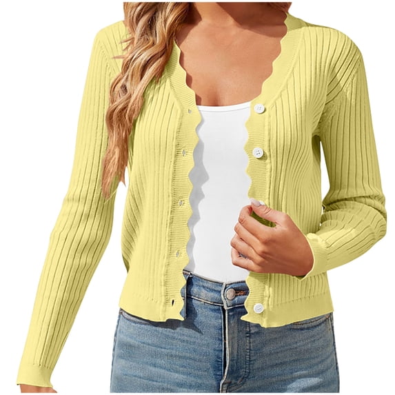 Dvprdro Trendy Cardigan Sweaters for Women Solid Color Button Up Long Sleeve Cardigans Lightweight Elegant Slim Fitting Blouse Tops