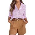 thumbnail image 1 of Dvprdro Trendy Striped Long Sleeve Blouse for Women Casual Comfy Boho Tops Lightweight Button Down Work Shirts with Pocket, 1 of 5