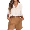 thumbnail image 1 of Dvprdro Trendy Striped Long Sleeve Blouse for Women Casual Comfy Boho Tops Lightweight Button Down Work Shirts with Pocket, 1 of 5