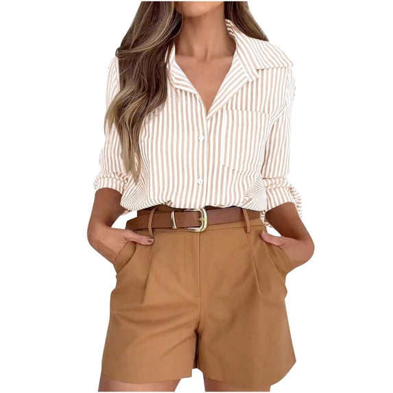 Dvprdro Trendy Striped Long Sleeve Blouse for Women Casual Comfy Boho Tops Lightweight Button Down Work Shirts with Pocket