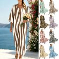 thumbnail image 1 of Dvprdro V Neck 3/4 Sleeve Moire Print Maxi Dress for Women Loose A Line Flowy Summer Beach Vacation Boho, 1 of 8