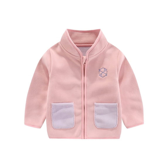 Dvprdro Velvet Warm Jacket for Grils and Boys Lightweight Comfy Zip Up Fleece Coat Casual Color Block Sports Long Sleeve Outwear Top