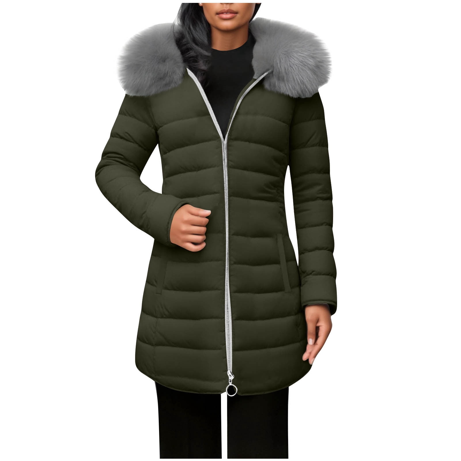 Plain Zip Back Long Sleeve Plus Size Coats & Jackets
