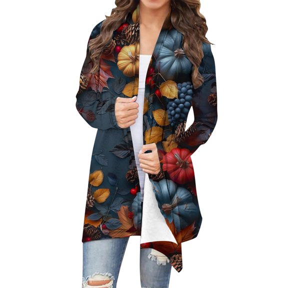 Dvprdro Halloween Plus Size Cardigan Sweaters for Women Funny Cute Print Long Sleeve Halloween Costumes Fall Fashion Lightweight Open Front Coat Tops