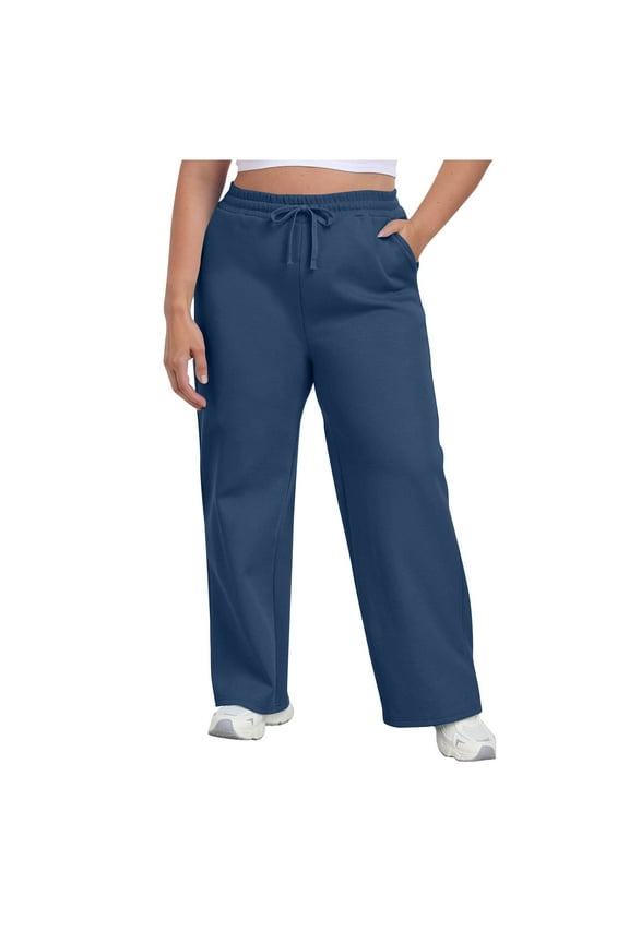 Women Plus Size Wide Leg Sweatpants Comfortable Outwear Elastic Waist Drawstring Sports Baggy Trousers Fall Winter Loose Fitting Sweat Pants Navy 4XL