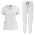 thumbnail image 1 of Dvprdro Women Solid Color Loose Drawstring Pants Pocket Caregiver Short Sleeve V-Neck Blouses Nursing Uniform Set White Sizes S, 1 of 3