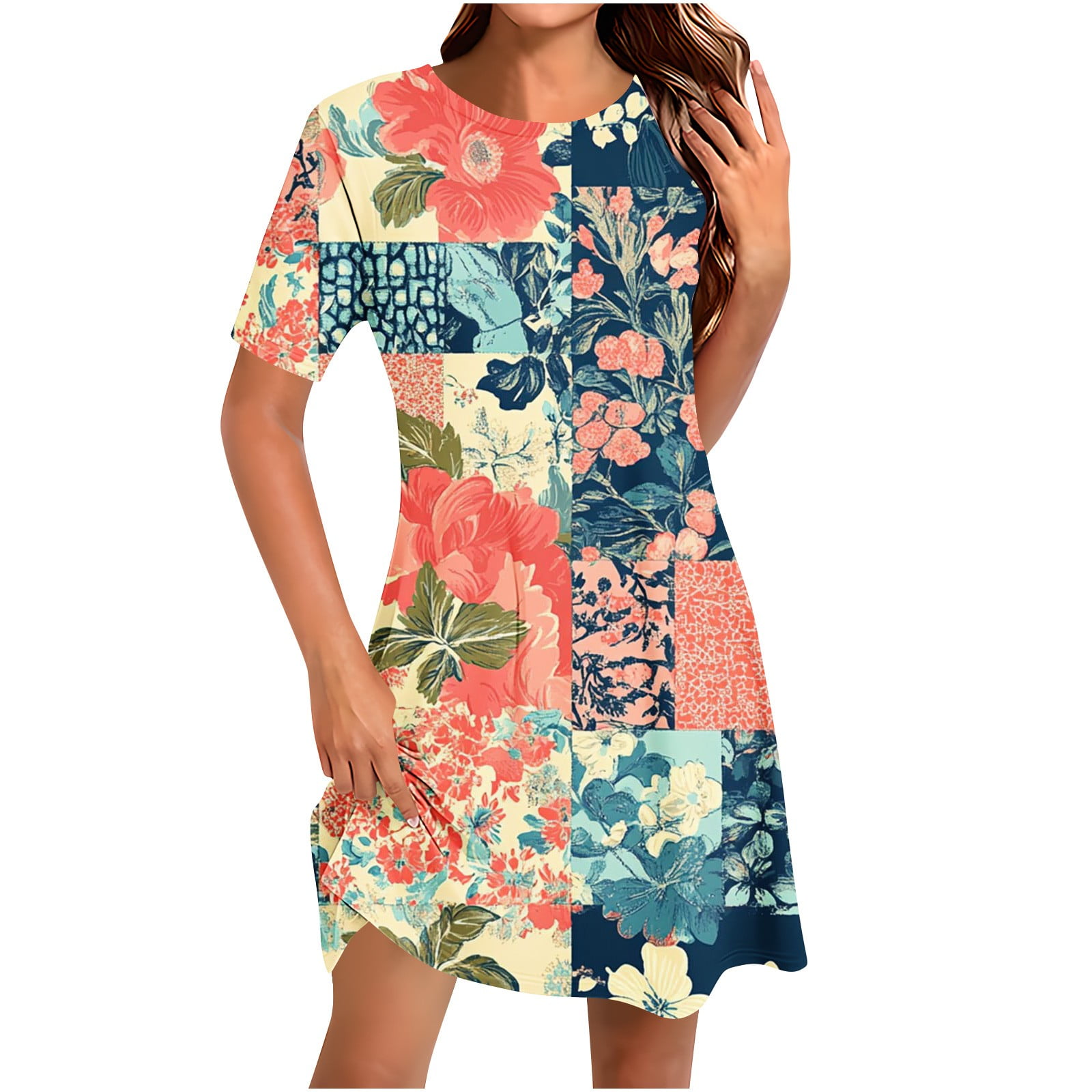 Women's Floral A-Line Mini Dress Lightweight Breezy Summer Casual
