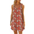 thumbnail image 1 of Dvprdro Women Sundress Summer Fashion Floral Printed Crew Neck Spaghetti Strap Tiered Pleated Flowy Boho Dress Casual Loose Beach Mini Dress, 1 of 5