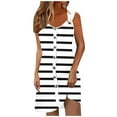 thumbnail image 1 of Dvprdro Women Sundress Summer Fashion Striped Crew Neck Spaghetti Strap Button Down Flowy Boho Casual Loose Beach Mini Dress, 1 of 5