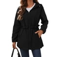 thumbnail image 1 of Dvprdro Women Water Resistant Zip Up Hooded Jacket Long Sleeve Ruffle Drawstring Waist Versatile Casual Outerwear with Zipper Side Pockets for Daily Outdoor Spring Autumn Wear, 1 of 8