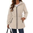 thumbnail image 1 of Dvprdro Women Water Resistant Zip Up Hooded Jacket Long Sleeve Ruffle Drawstring Waist Versatile Casual Outerwear with Zipper Side Pockets for Daily Outdoor Spring Autumn Wear, 1 of 8