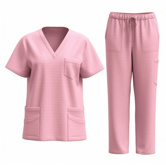 Dvprdro Women's 2 Piece Nursing Scrubs Set Uniform Solid Color V-Neck Pocket Tops with Elastic Drawstring Waist Long Pants Nurse Clothes Suit Medical Scrubs Top and Pants