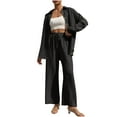 thumbnail image 1 of Dvprdro Women's 2 Piece Outfits 2025 Fall Casual Solid Sweatsuit Classic Long Sleeve Button Down Shirts Blouse Tops and Drawstring Wide Leg Pants Sets Fashion Tracksuits, 1 of 4